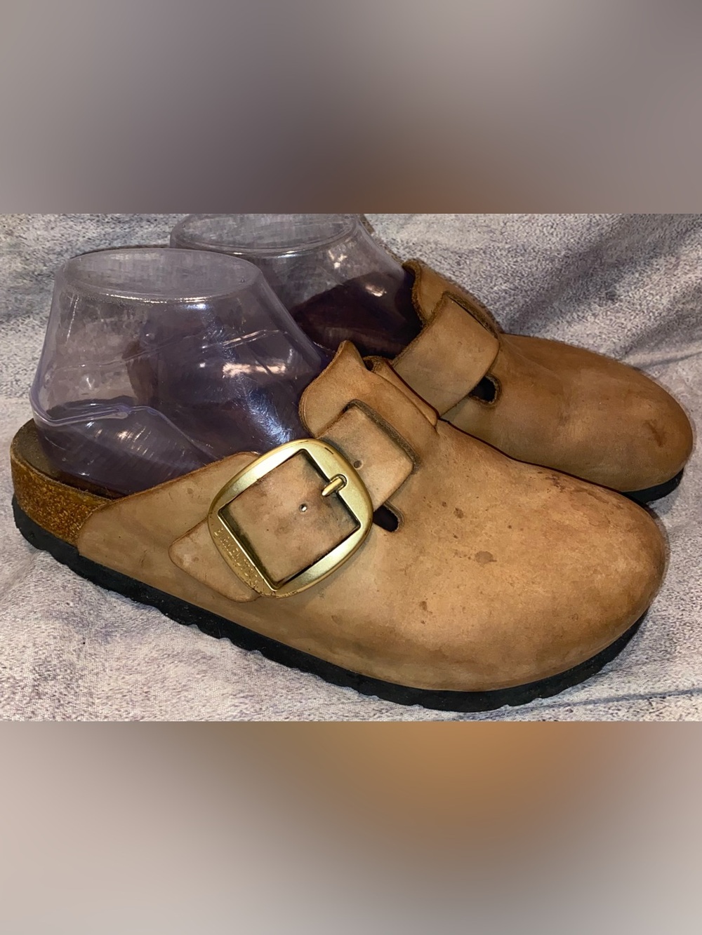 Birkenstock Big Buckle Boston Oiled Habana Leather Clogs Sandals Brass Gold 5 36